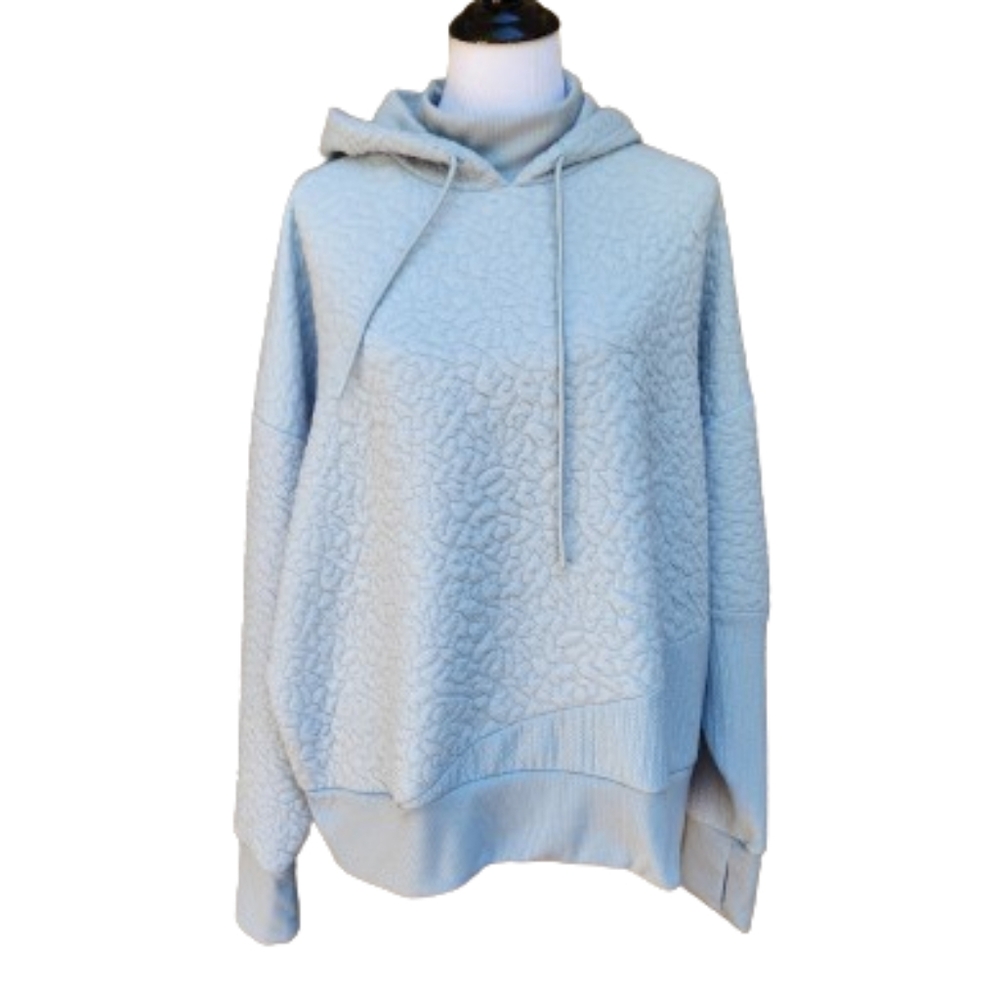 Tahari Sport Plus Light Blue Hoodie Textured Print Mockneck